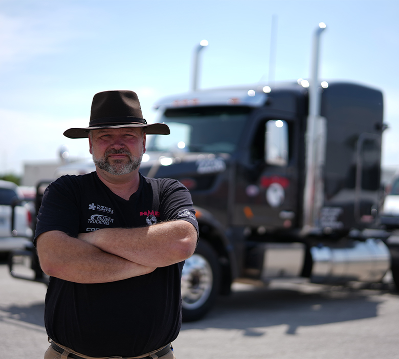 American truck driver in cowboy hat