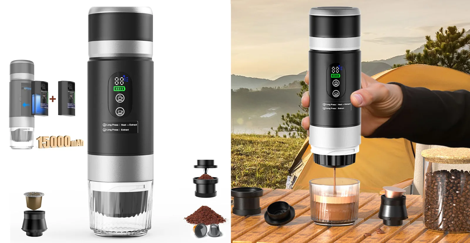 Portable Coffee Machine with 2 Removable Batteries